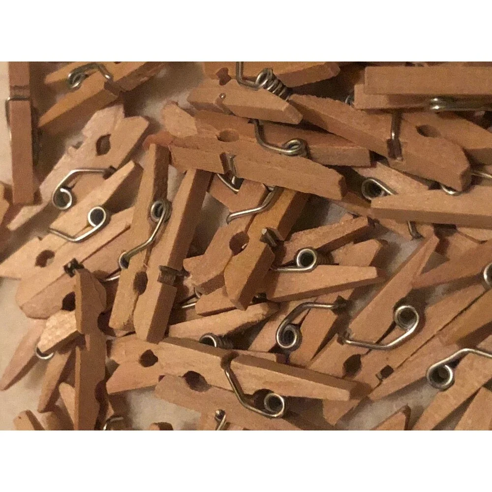 200 Mini Spring Clothes Pins Wood For Crafts Dollhouses Photo Paper 1